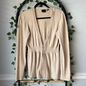 Tribal ruffle front cardigan | women’s medium cream color